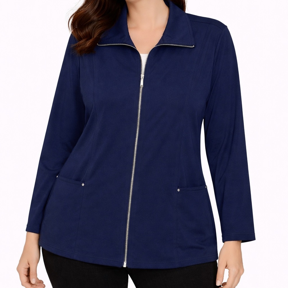 JM Collection Navy Zipper Jacket